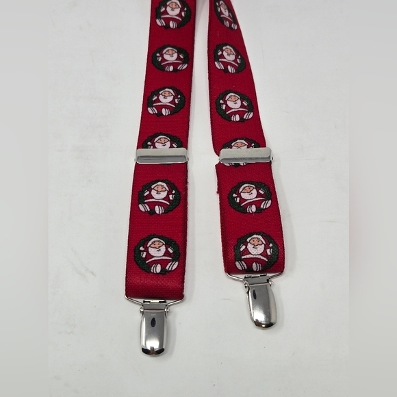 VINTAGE RED SANTA CLAUS CHRISTMAS STRETCH SUSPENDERS ADJUSTABLE UNISEX GERMANY - Picture 7 of 11